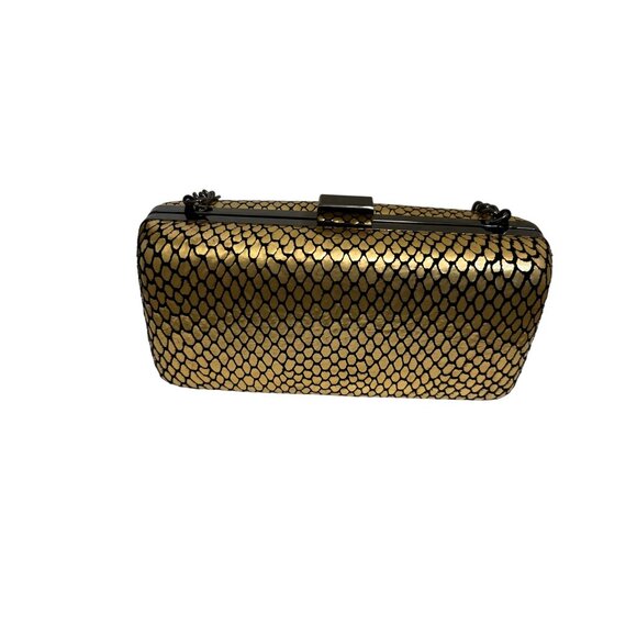 Inge Christopher Gold & Black Metal Mesh Clutch Purse With Chain Strap & Snap Cl - Picture 5 of 7